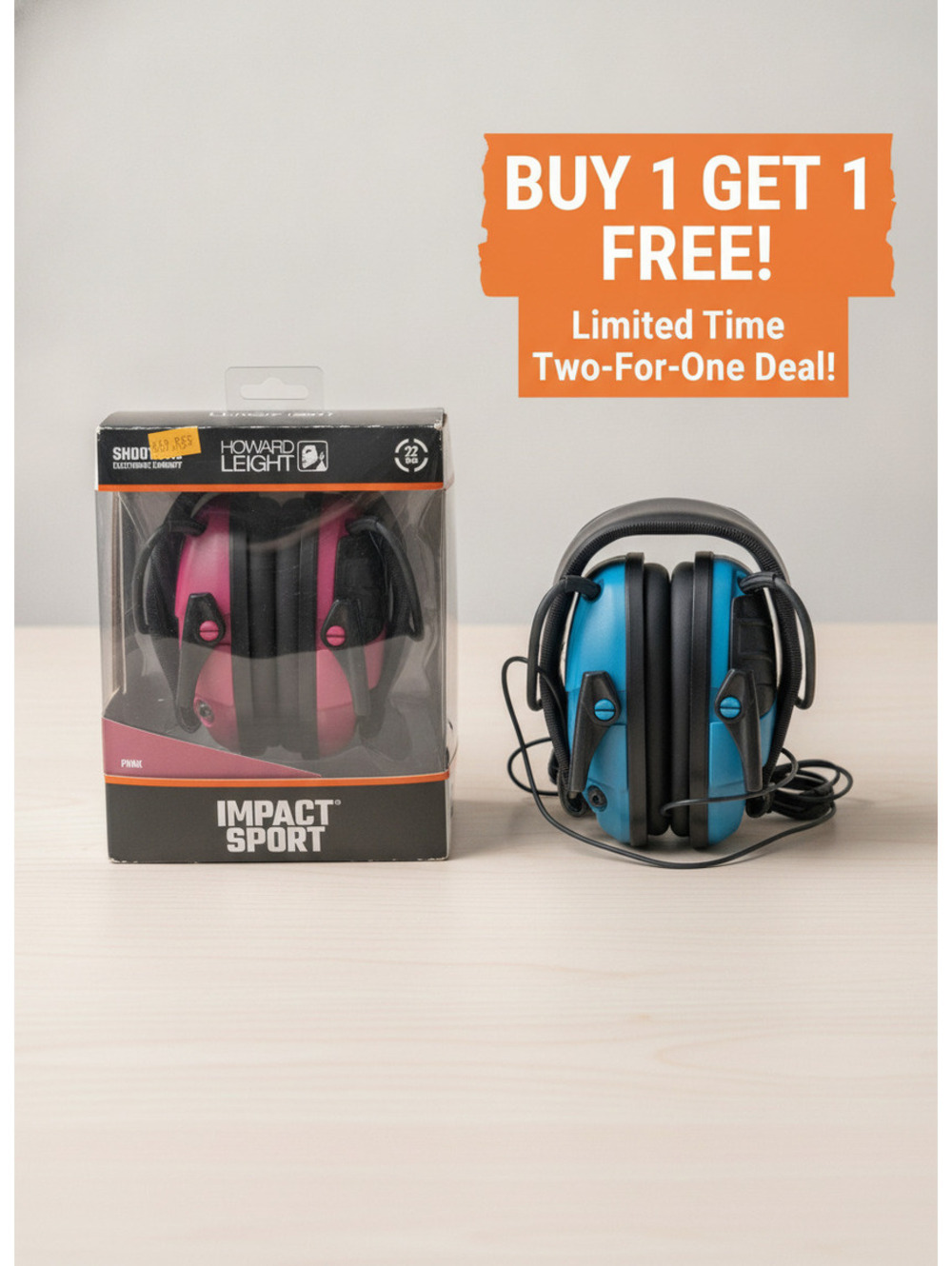 Lot of 2 Howard Leight Impact Sport Electronic Earmuffs Blue Black NIB & Parts